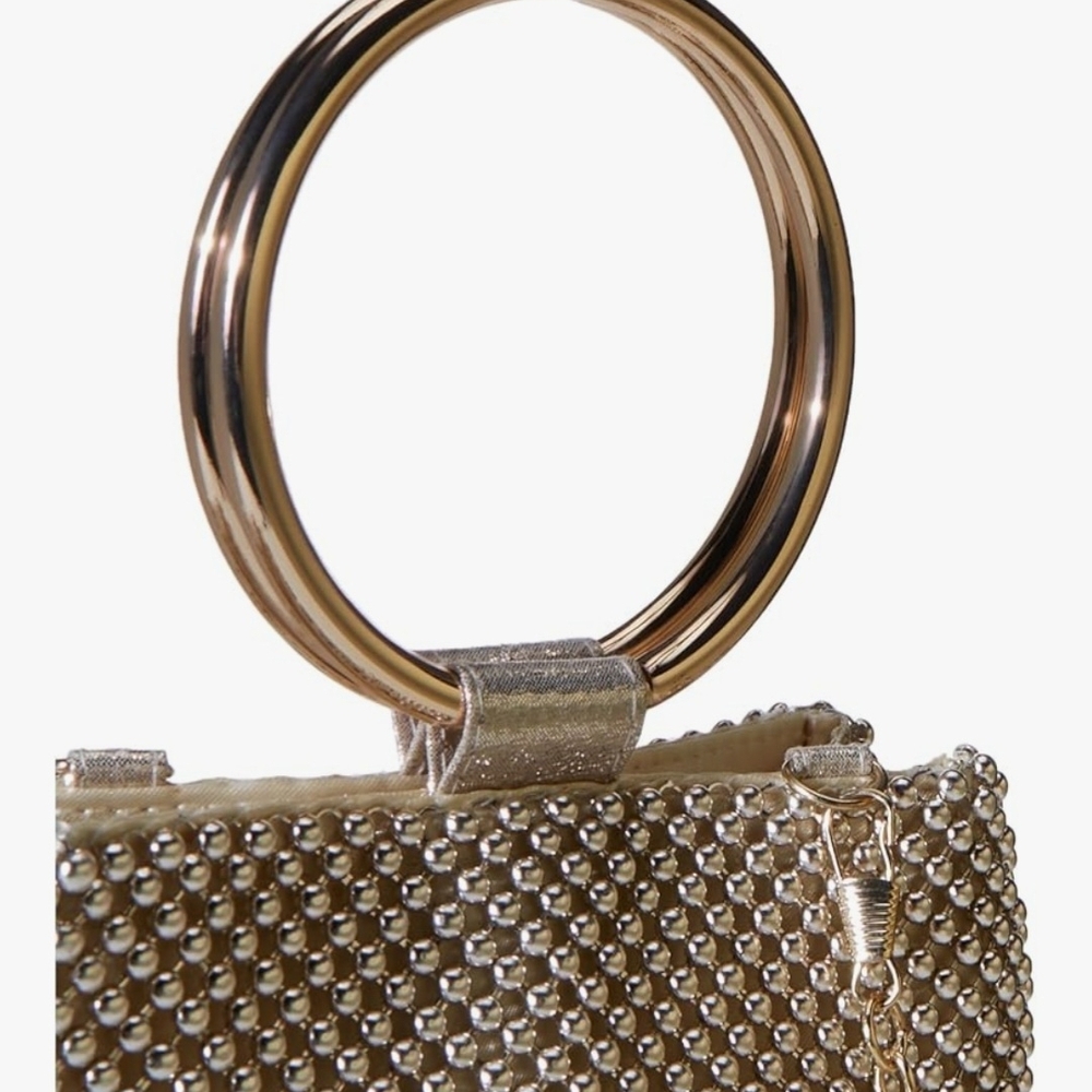 Jessica McClintock Gold Pearl Embellished Bag - Picture 9 of 11
